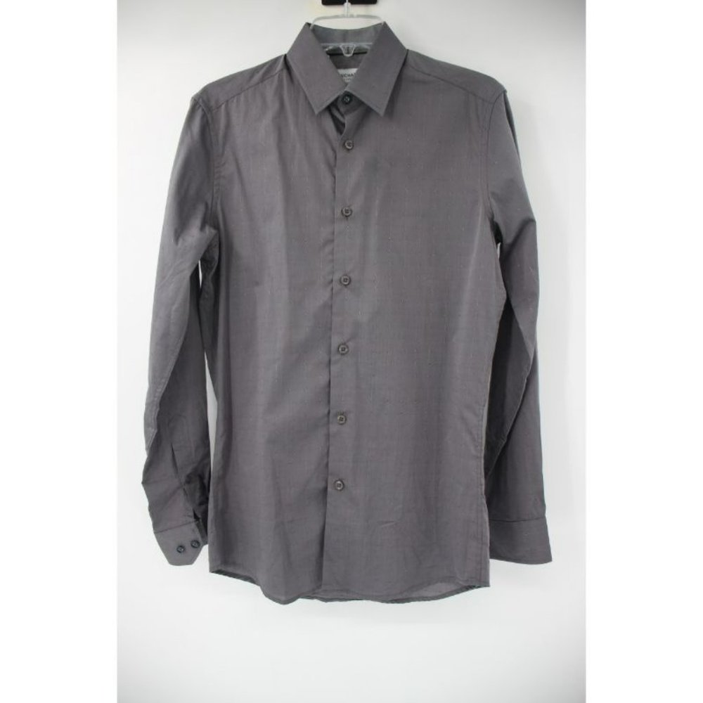 Duchamp mens 14.5 Long sleeve button up shirt gray geometric cotton lightweight